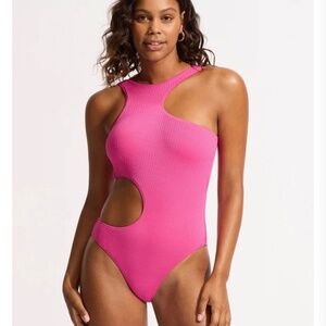 NWT Seafolly Sea Dive Cut Out One Piece Swimsuit Fuchsia Rose